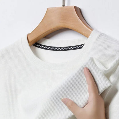 New Summer Waffle Round Neck Short Sleeved T-shirt