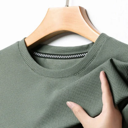 New Summer Waffle Round Neck Short Sleeved T-shirt