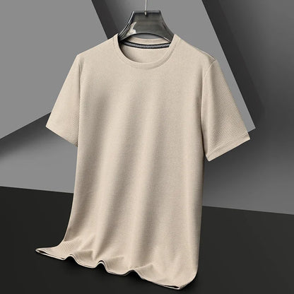 New Summer Waffle Round Neck Short Sleeved T-shirt