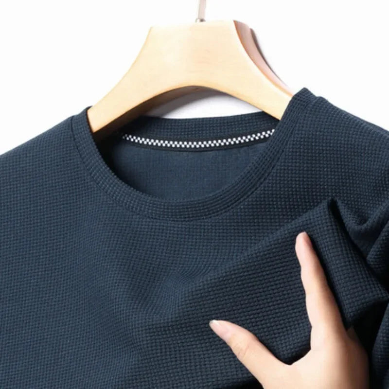 New Summer Waffle Round Neck Short Sleeved T-shirt