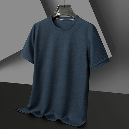 New Summer Waffle Round Neck Short Sleeved T-shirt