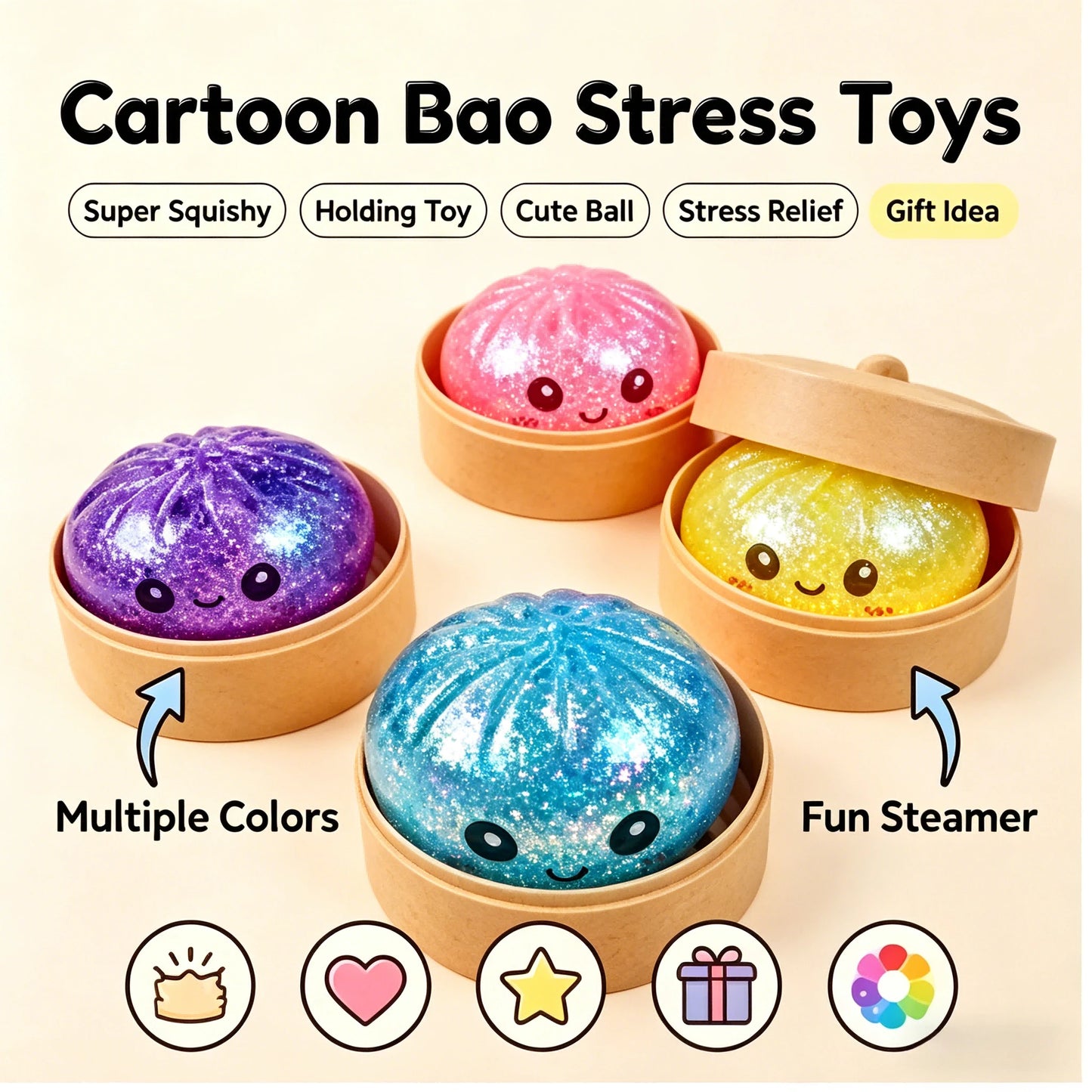 Steamed Bun Squeeze Toy Simulation Bao Stress Relief Fidget toy