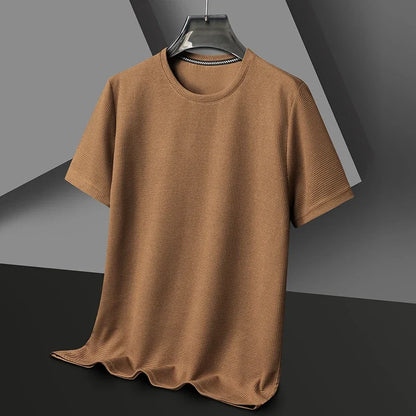 New Summer Waffle Round Neck Short Sleeved T-shirt