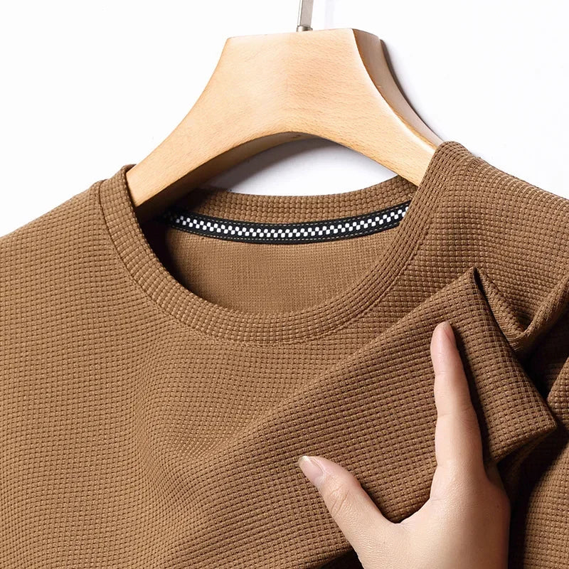 New Summer Waffle Round Neck Short Sleeved T-shirt