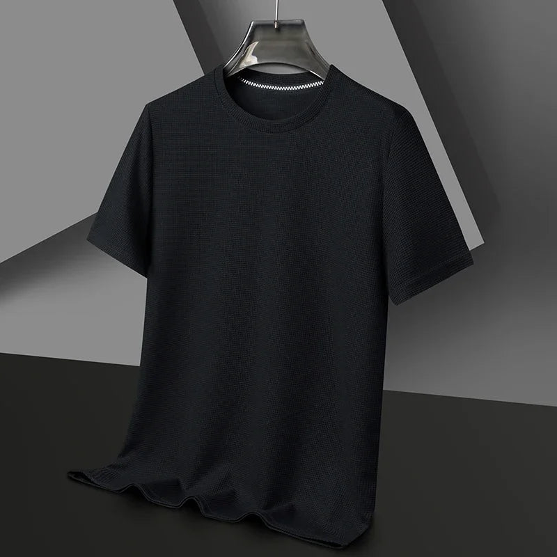 New Summer Waffle Round Neck Short Sleeved T-shirt