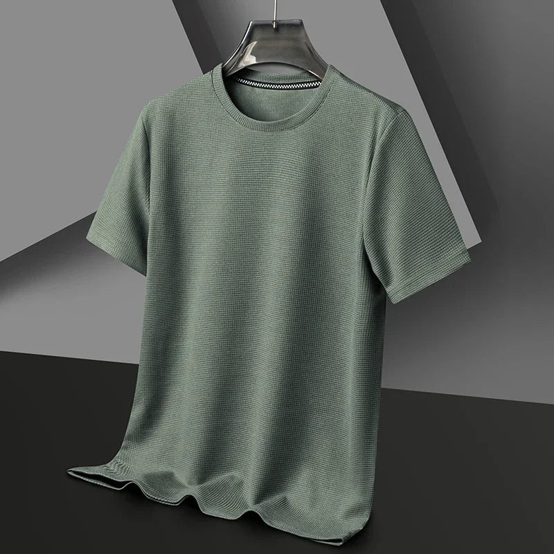 New Summer Waffle Round Neck Short Sleeved T-shirt