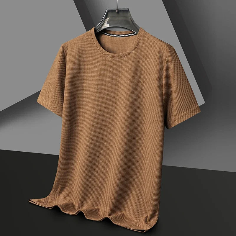 New Summer Waffle Round Neck Short Sleeved T-shirt