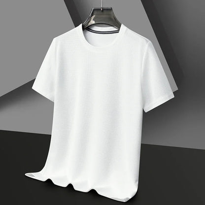 New Summer Waffle Round Neck Short Sleeved T-shirt